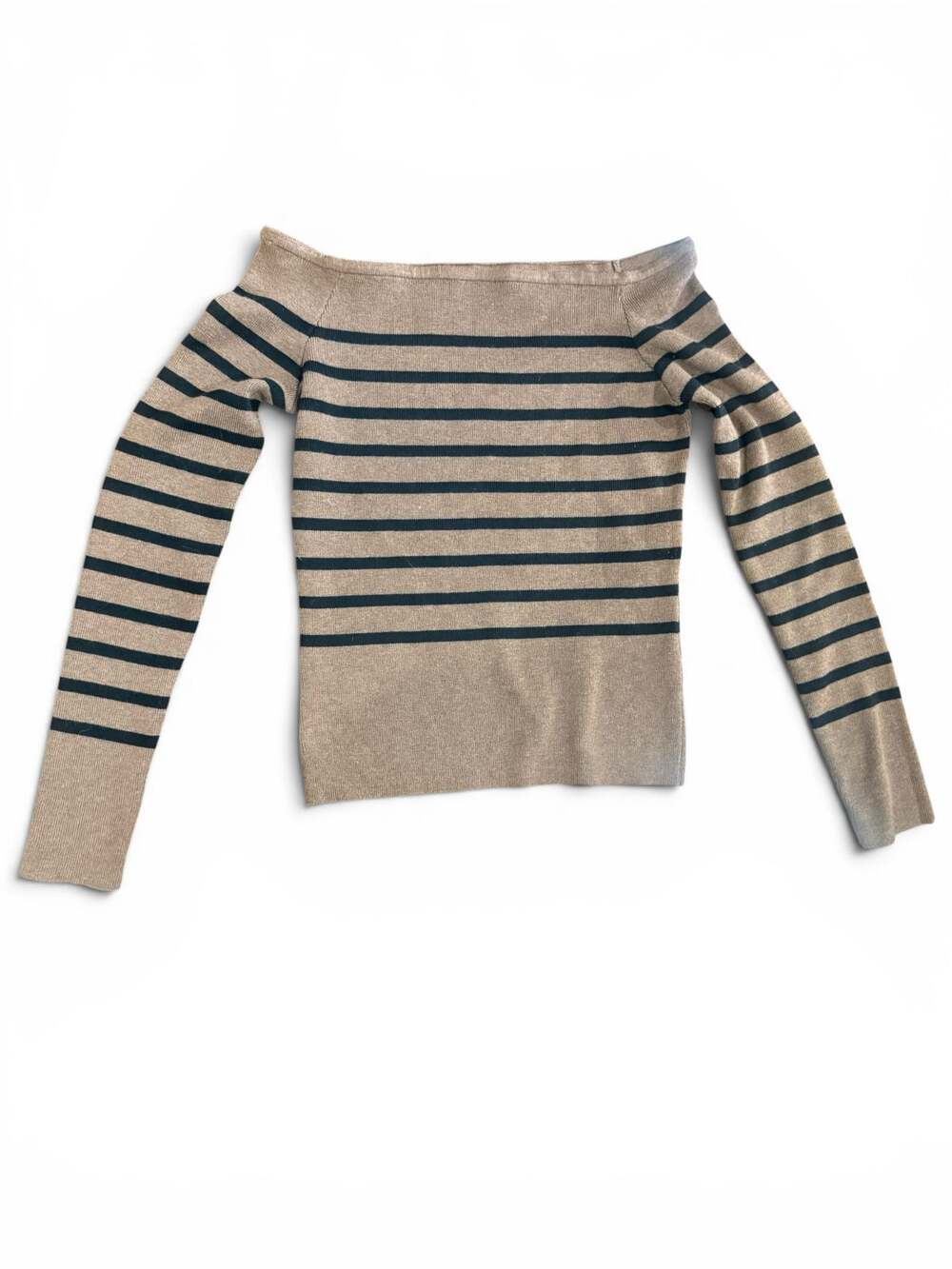 Blu Pepper Off Shoulder Striped Knit Sweater Y2K Beige Brown Black Large - Picture 3 of 8